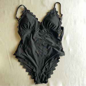 Black Scalloped One-Piece Swimsuit Sz L
